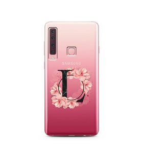 Pembe Çiçekli Harf Tasarım Süper Şeffaf Silikon Telefon Kılıfı Samsung A9 (2018)