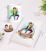 BK Gift Kişiye Özel Yılın En Mükemmel Çifti Karikatürlü Beyaz Defter Kalem ve Kupa Seti-35 (Model 1)