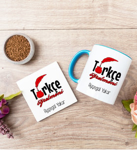 Türkçe Öğretmeni Mavi Kupa Bardak Ve Bardak Altlığı Seti