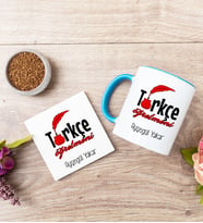 Türkçe Öğretmeni Mavi Kupa Bardak Ve Bardak Altlığı Seti