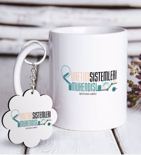 BK Gift Kişiye Özel Mesleki Üretim Sistemleri Mühendisi Beyaz Kupa ve Anahtarlık Hediye Seti (Model 1)