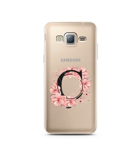Pembe Çiçekli Harf Tasarım Süper Şeffaf Silikon Telefon Kılıfı Samsung J3 (2016)