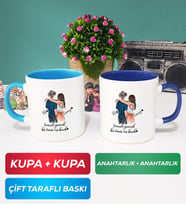 İkili Sevgiliye Hediye Bir Ömür Sevgililer Günü Hediyesi Kupa Bardak Mavi Lacivert