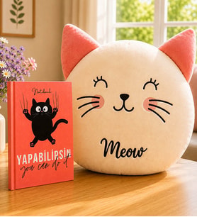 Yapabilirsin Motive Kedi Defter & Sevimli Kedi Polar Yastık
