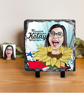 BK Gift Kişiye Özel Bayan Karikatürlü Dekoratif Doğal Taş  5