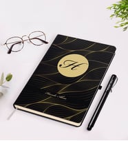 BK Gift Kişiye Özel Baş Harf İsim Tasarımlı Siyah Defter Kalem Seti-3
