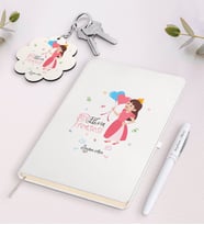 BK Gift Kişiye Özel Evin Prensesi Beyaz Defter Kalem ve Anahtarlık Hediye Seti-2 (Model 1)