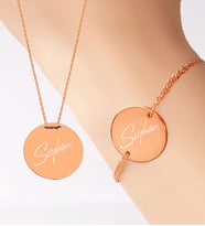 BK Gift Kişiye Özel İsimli Yuvarlak Rose Kolye ve Bileklik Set