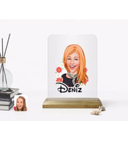 BK Gift Kişiye Özel Kadın Karikatürlü Ahşap Standlı Çerçeve-51 (Beyaz)