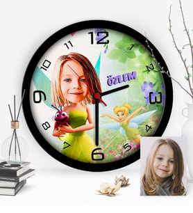 BK Gift Kişiye Özel Tinker Bell Çocuk Odası Karikatür Ahşap Duvar Saati  1