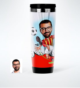 BK Gift Kişiye Özel Bay Futbolcu Sarı Kırmızı Karikatürlü Çelik Termos Bardak  1