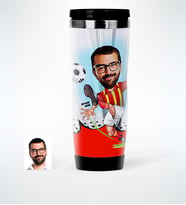 BK Gift Kişiye Özel Bay Futbolcu Sarı Kırmızı Karikatürlü Çelik Termos Bardak  1