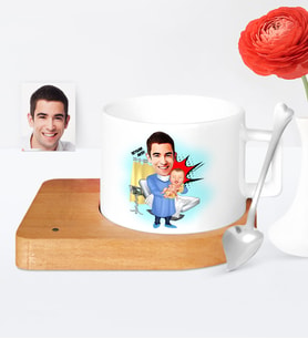 BK Gift Kişiye Özel Bay Ebe Karikatür Ahşap Altlıklı Seramik Fincan  1