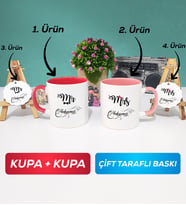 İkili Kırmızı Pembe Çiftlere Özel Mr Mrs Sevgiliye Hediye Kupa Bardak Anahtarlık