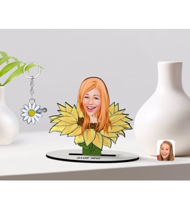BK Gift Kişiye Özel Kadın Karikatürlü 3D Ahşap Biblo ve İsimli Silver Papatya Anahtarlık-47 (Model 1)