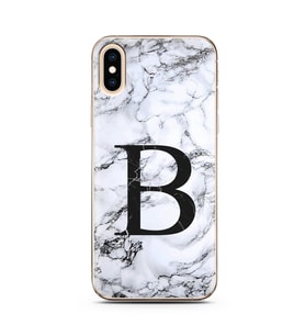 Iphone Xs Max Beyaz Mermer Harf Tasarımlı Telefon Kılıfı B-Harfi 