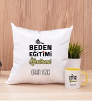 Beden Eğitimi Öğretmeni Kare Yastık ve Sarı Kupa Bardak