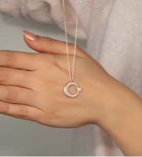Else Silver Pırlanta Modeli Gümüş Ay Yıldız Kolye