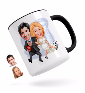 BK Gift Kişiye Özel Sevgililer Karikatürlü Siyah Kupa Bardak-15