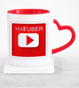 BK Gift Kişiye Özel Mesleki Youtuber Kırmızı Kalpli Kupa Bardak  1