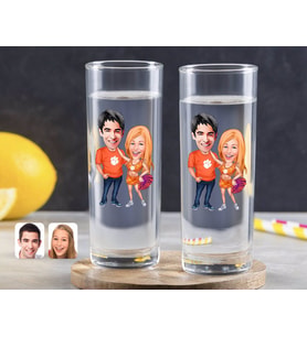 BK Gift Kişiye Özel Renkli Baskılı Sevgililer Karikatürlü İkili Vodka Bardağı-54 (Beyaz)