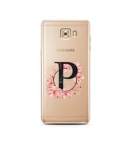 Pembe Çiçekli Harf Tasarım Süper Şeffaf Silikon Telefon Kılıfı Samsung C9 Pro P-