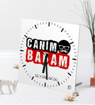 BK Gift Kişiye Özel Canım Babam Masaüstü Kare Cam Saat-6 (Beyaz)