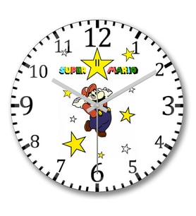 Super Mario Classica Fan Art Duvar Saati Bombeli Gercek Cam