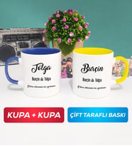İkili Sevgiliye Hediye İsme Özel Sevgililer Günü Hediyesi Kupa Bardak Lacivert Sarı