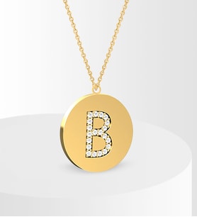 BK Gift Kişiye Özel Taşlı Gold Yuvarlak Plaka Harf Kolye (Altın)