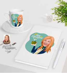 BK Gift Kişiye Özel Bayan Sınıf Öğretmeni Beyaz Defter Kalem Türk Kahvesi Fincanı Seti-1 (Model 1)