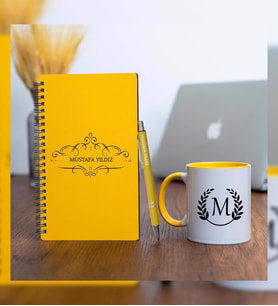Kişiye Özel Pastel Renkli Ahşap Defter Kalem Kupa Seti 3 (Model 4)