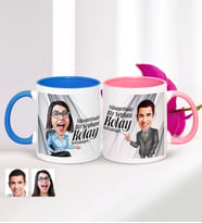 BK Gift Kişiye Özel İkili Nihayetinde Karikatürlü Mavi Pembe Kupa Set