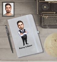 Kişiye Özel Öğretmen Karikatürlü Gri Defter Kalem Hediye Seti  Bay-12