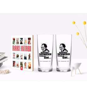 BK Gift Kişiye Özel Renkli Baskılı Hangimiz Sevmedik Çılgınlar Gibi Silüet Tasarımlı İkili Rakı Bardağı ve Rakı Cep Kitabı Hediye Seti-7 (Model 1)