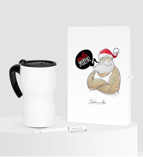 BK Gift Kişiye Özel Yılbaşı Noel Baba Temalı Beyaz Defter Kalem Termos Mug Seti - 4