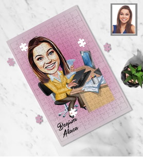 Kişiye Özel İş Kadını Karikatürlü A3 240 Parça Puzzle Bayan-8