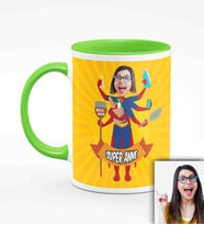BK Gift Kişiye Özel Anneler Günü Temalı Karikatürlü Yeşil Kupa Bardak Y2