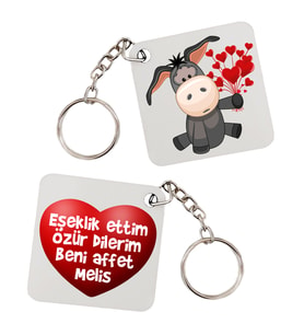 Özür Dilerim Hediyesi Eşekli İsim Baskılı Anahtarlık