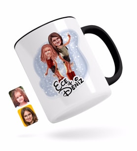BK Gift Kişiye Özel Kız Kardeşler Karikatürlü Siyah Kupa Bardak-5