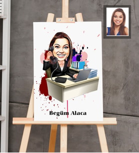 Kişiye Özel Patron Karikatürlü  Ahşap Tablo 30x47 Bayan-17