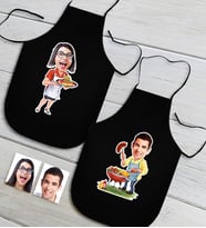 BK Gift Kişiye Özel İkili Bay ve Bayan Chef Karikatürlü Siyah Mutfak Önlüğü Seti-3