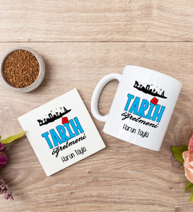 Tarih Öğretmeni Beyaz Kupa Bardak Ve Bardak Altlığı Seti