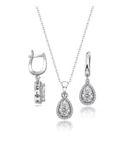 Swarovski Taşlı Damla Gümüş Kolye Küpe Set Sertifikalı Qr Kod (Gri)