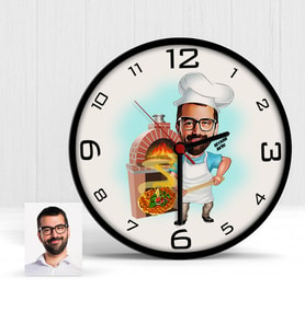 BK Gift Kişiye Özel Bay Kebapçı Karikatür Ahşap Duvar Saati  1