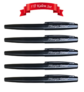 Kişiye Özel 5'li Siyah Lüks Metal Roller Kalem Kutulu