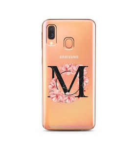 Pembe Çiçekli Harf Tasarım Süper Şeffaf Silikon Telefon Kılıfı Samsung A40 M-Har
