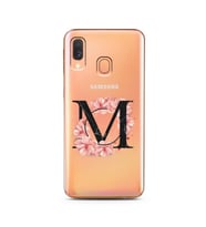 Pembe Çiçekli Harf Tasarım Süper Şeffaf Silikon Telefon Kılıfı Samsung A40 M-Har