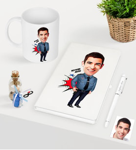 BK Gift Kişiye Özel Bay Polis Karikatürlü Beyaz Defter Kalem Kupa Seti - 3 (Model 1)