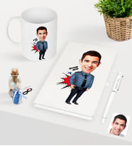 BK Gift Kişiye Özel Bay Polis Karikatürlü Beyaz Defter Kalem Kupa Seti - 3 (Model 1)
